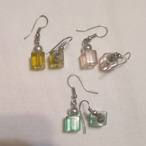 3 Colorful Cube Dangle Earrings Sets